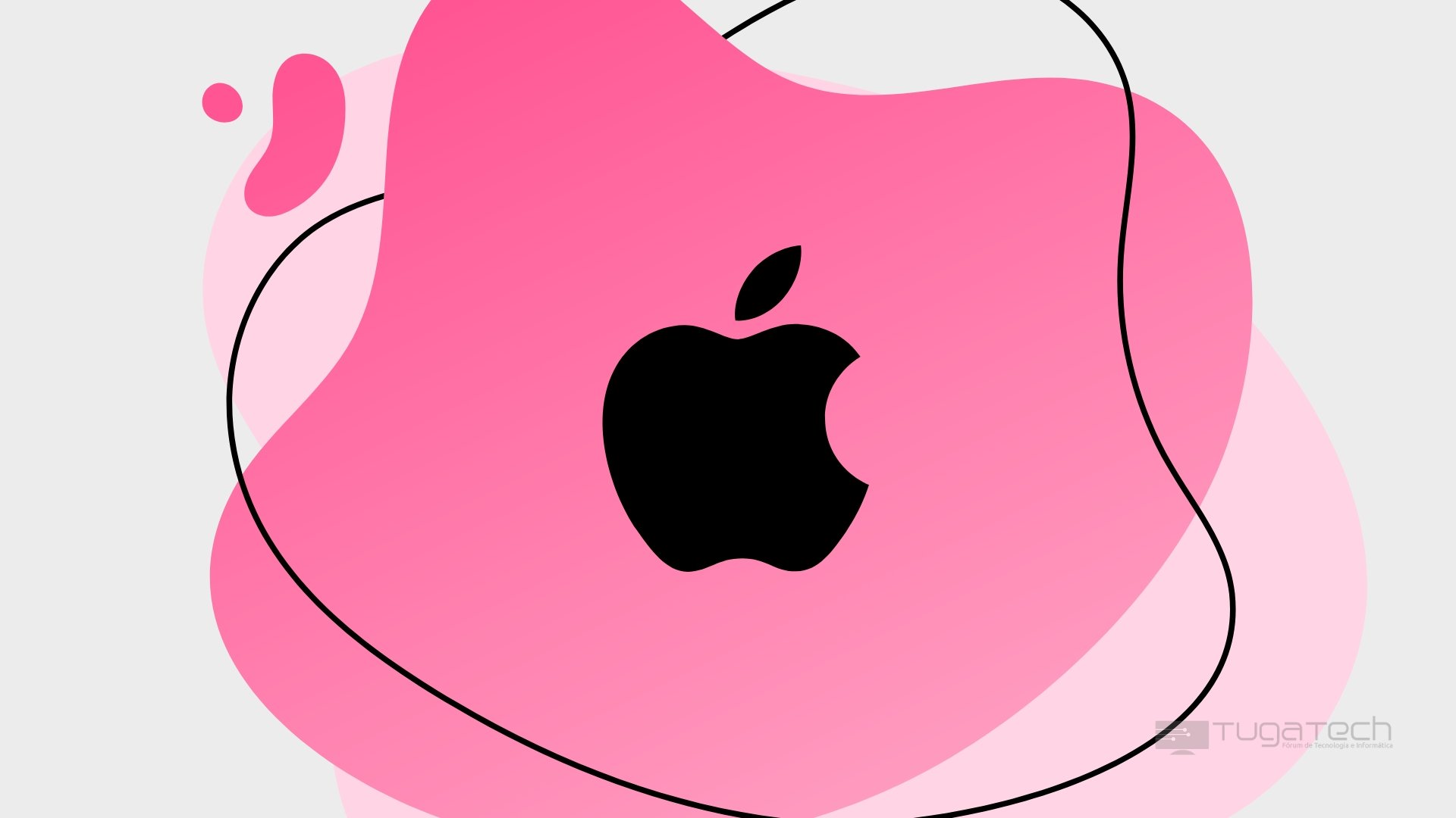 Apple logo da empresa sobre fundo rosa