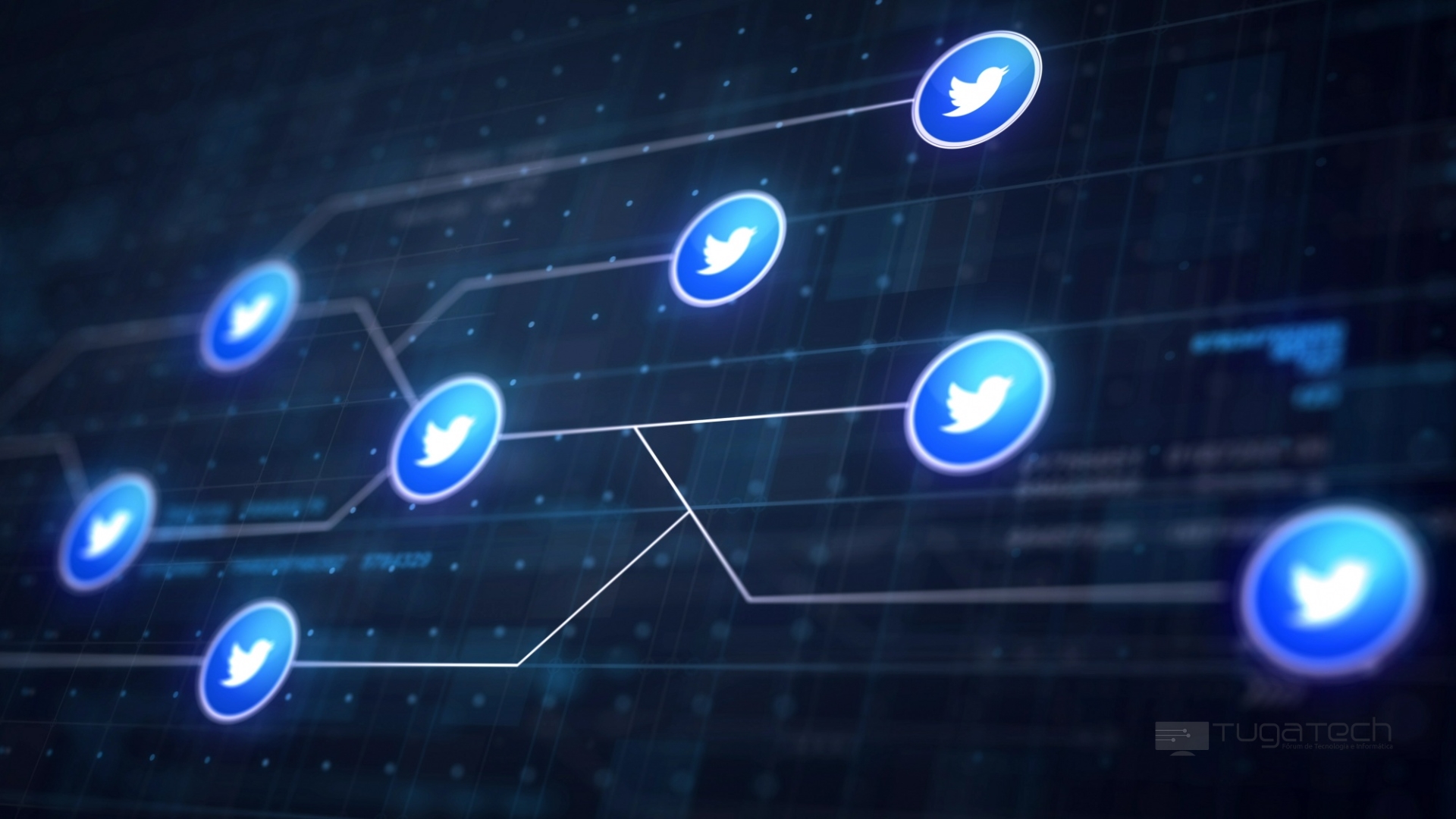 Twitter logo sobre fundo tech