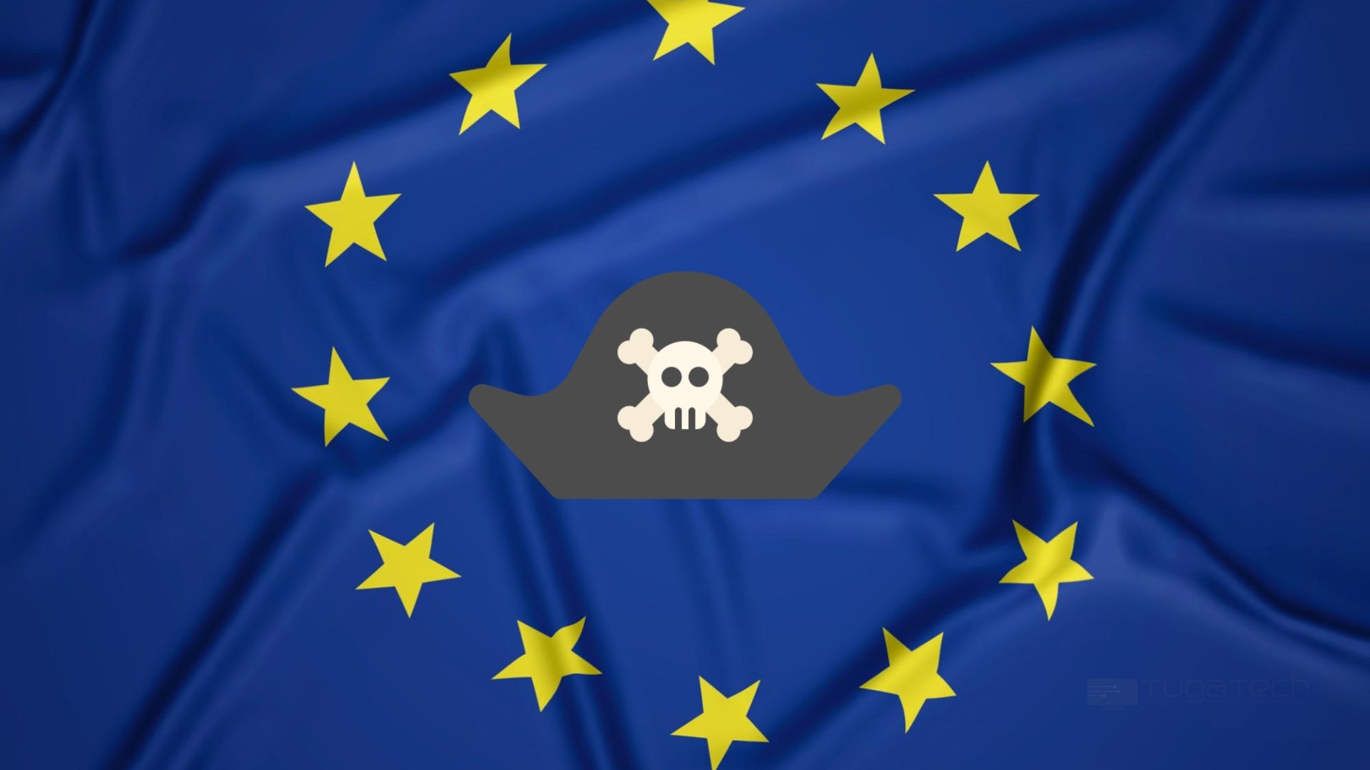 Bandeira da União Europeia com pirataria
