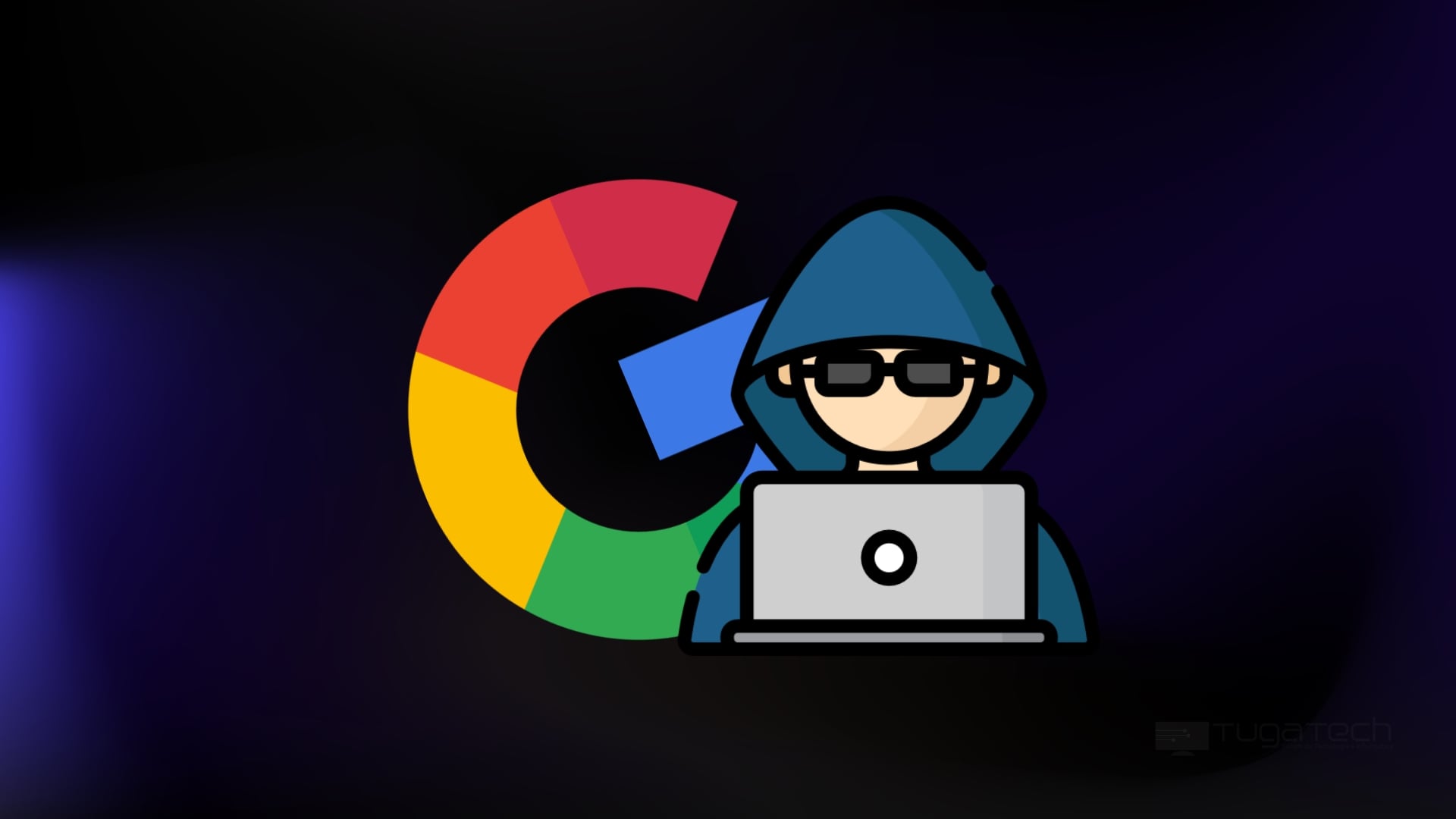 Hacker com logo da Google em ataque