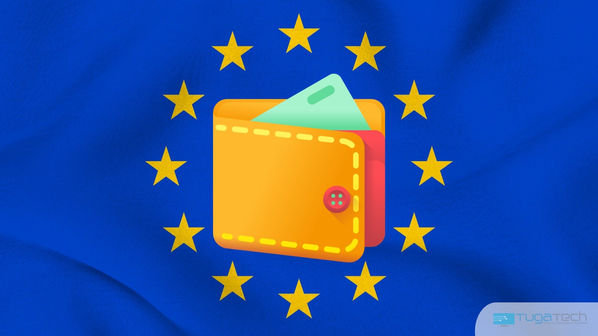 Carteira digital sobre a bandeira da União Europeia