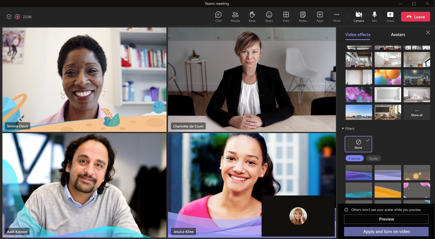Microsoft Teams com filtros de chamadas