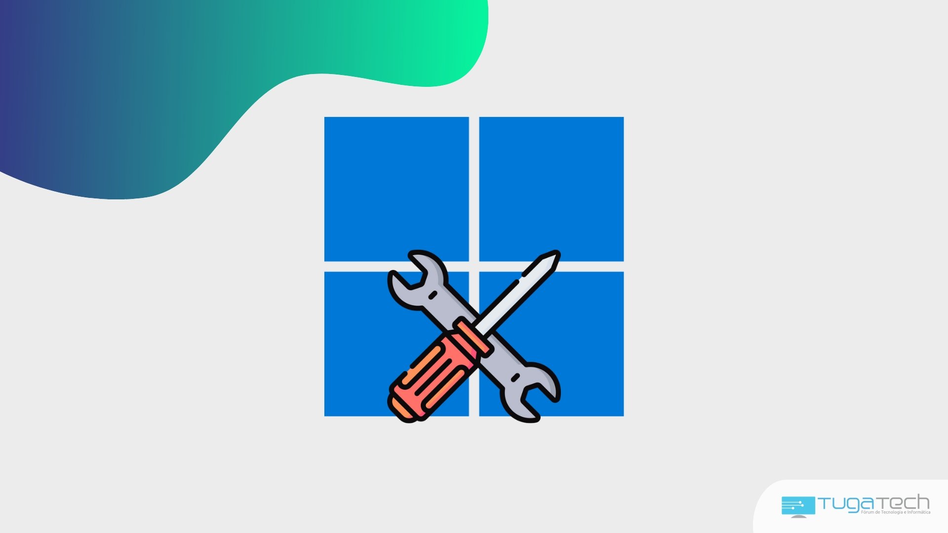 Microsoft com logo do Windows 11 sobre ferramentas