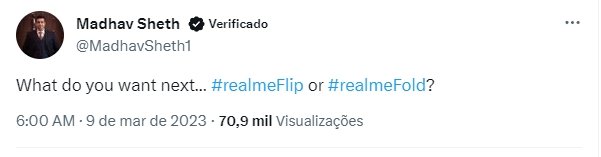 mensagem no Twitter do CEO da Realme