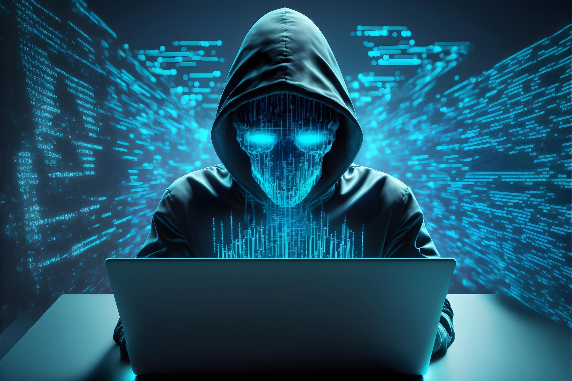 Ataque ddos com hacker em frente de PC