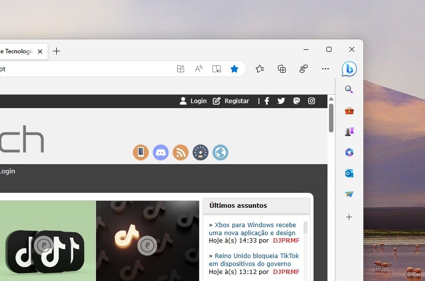 Microsoft Edge com botão do Bing em destaque