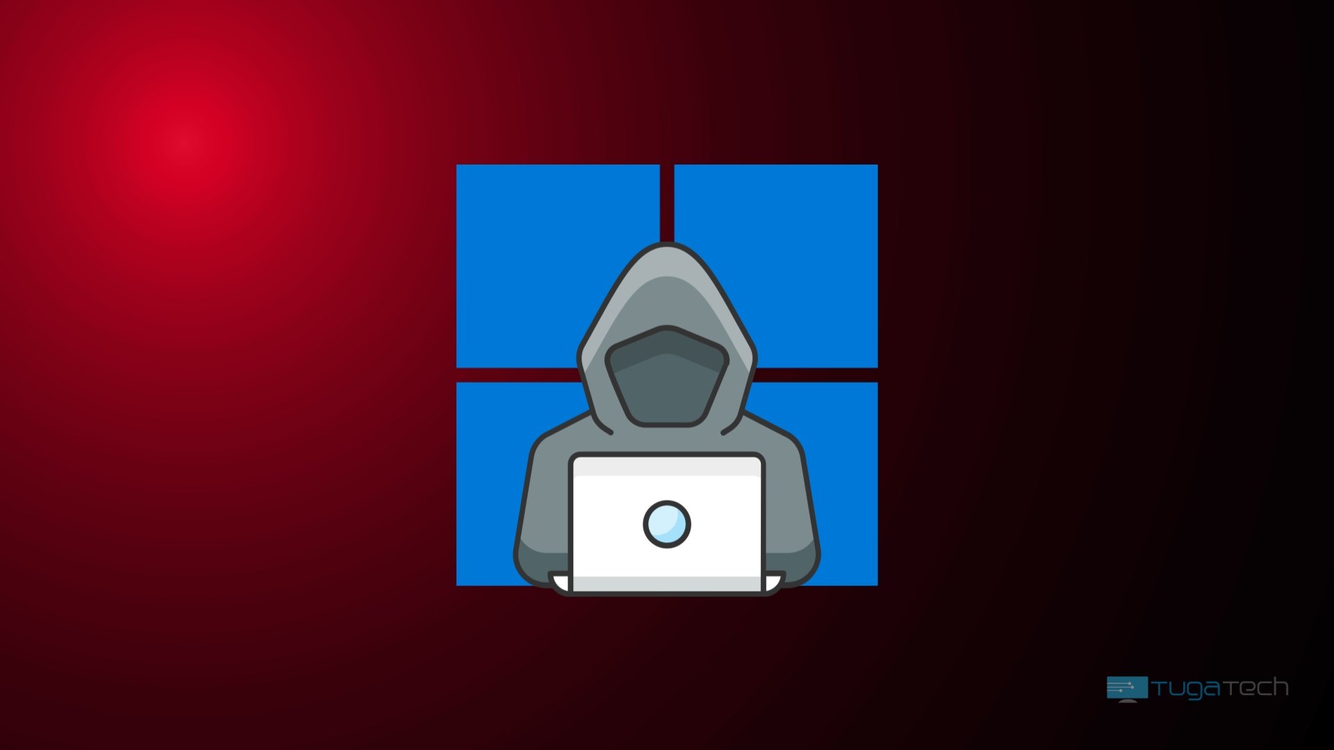 Windows com hacker em frente do logo
