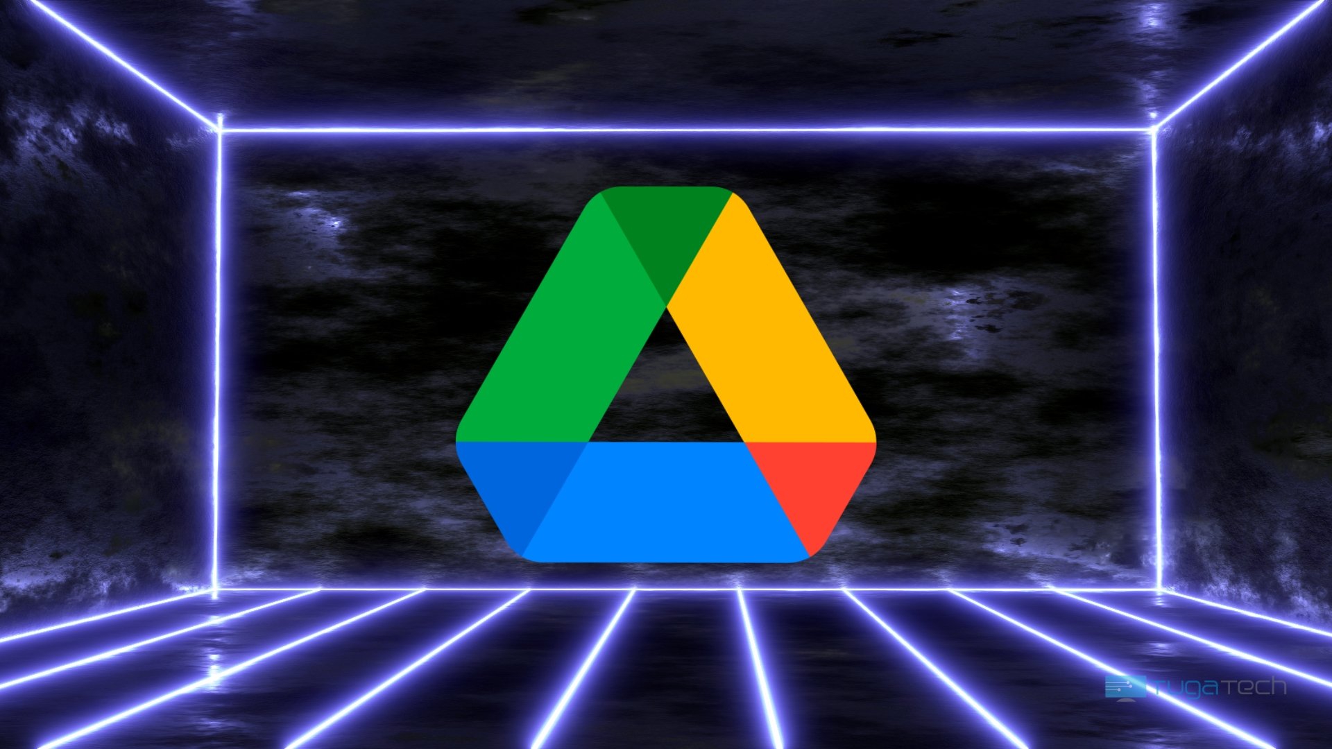 Google Drive logo sobre fundo neon