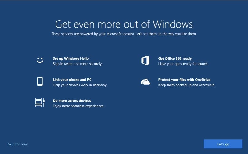 Windows 10 ecrã de publicidade a serviços da Microsoft
