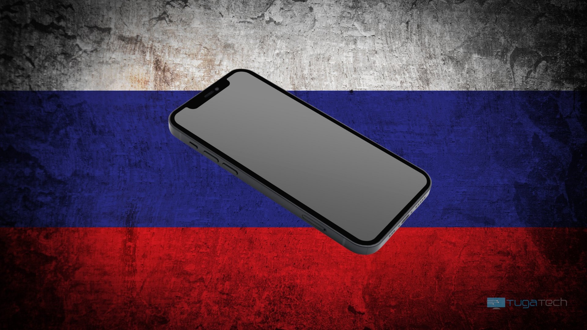 iPhone sobre a bandeira da russia