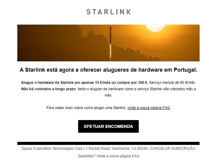 mensagem de aluguer de kit starlink
