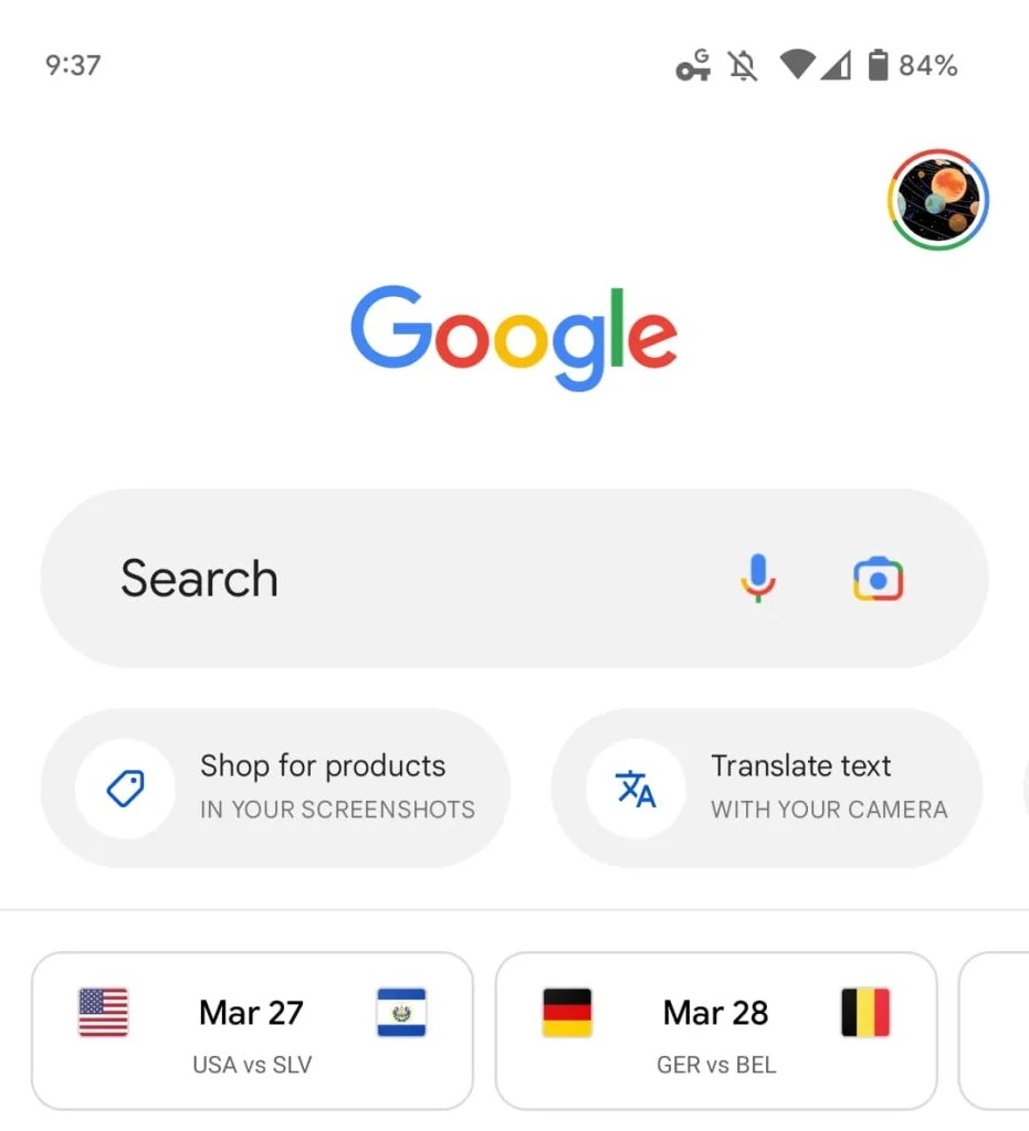 nova barra de pesquisa da app do google