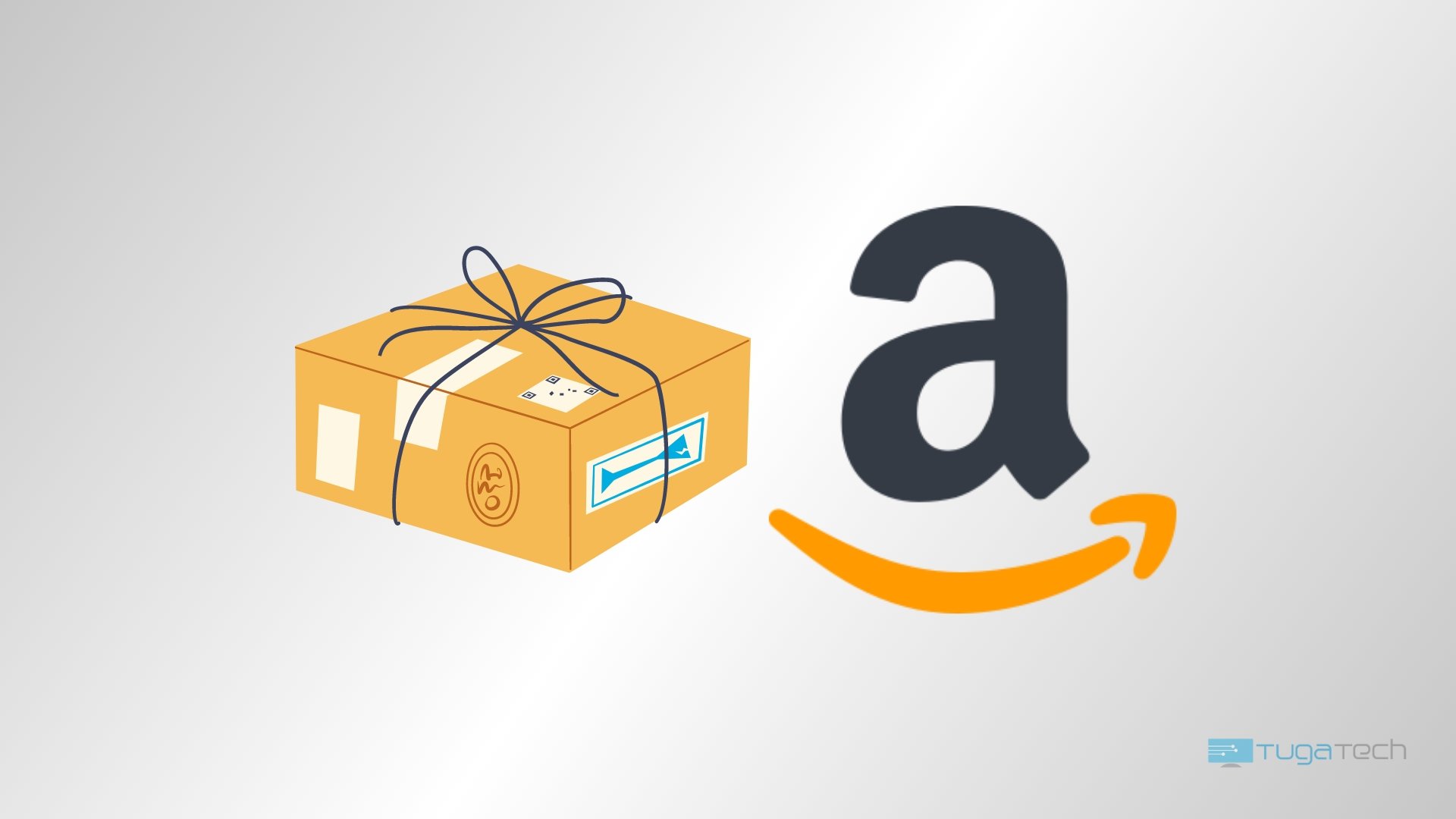 Amazon logo da empresa sobre caixa de encomenda