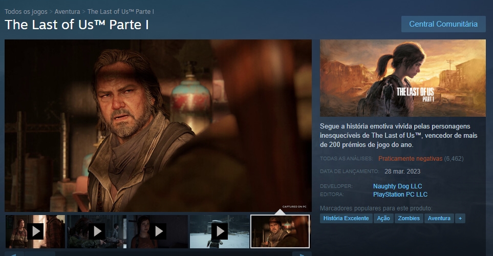 The Last of Us Part I é popular na Steam, mesmo com falhas