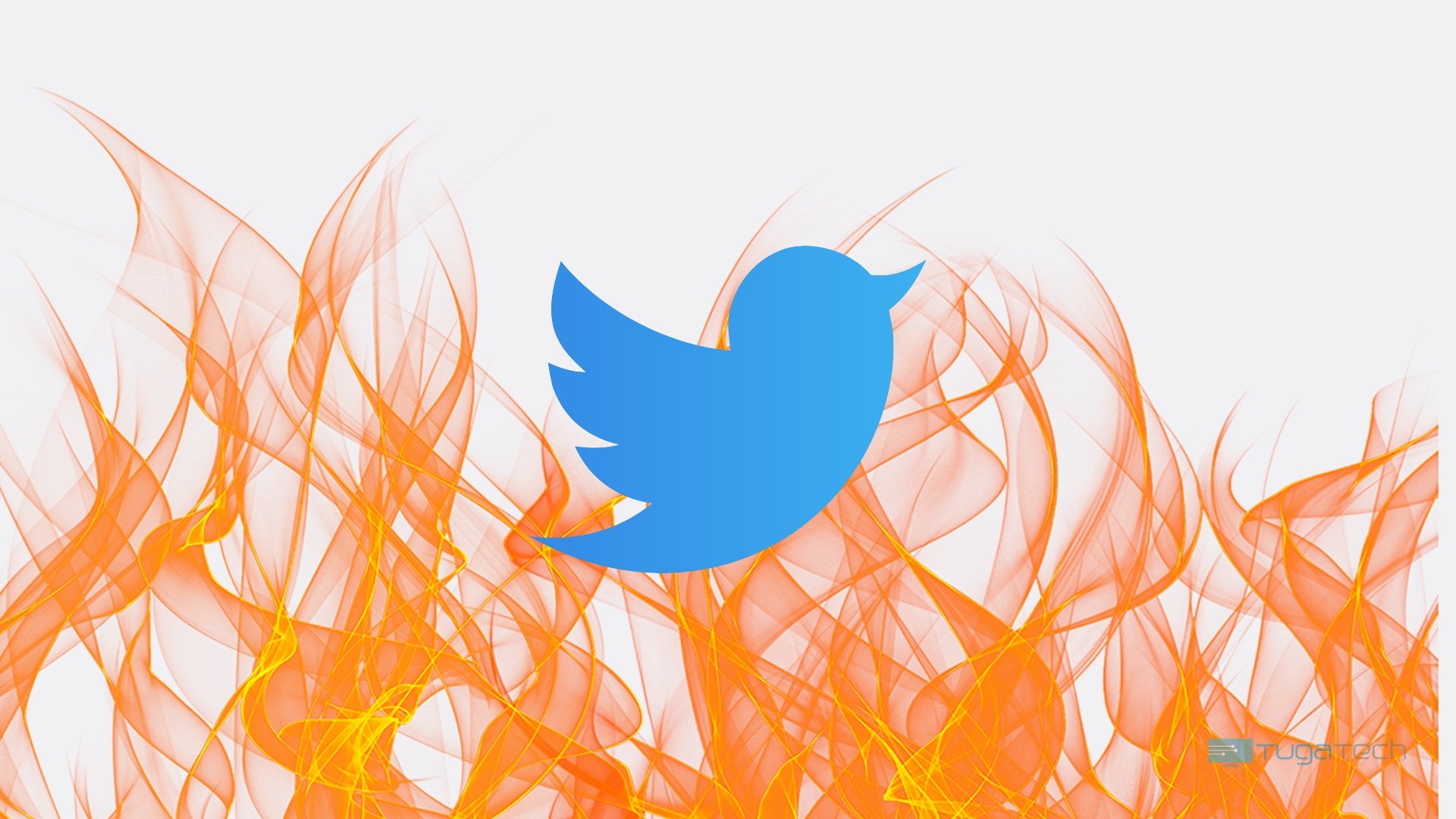 Twitter logo sobre fogo