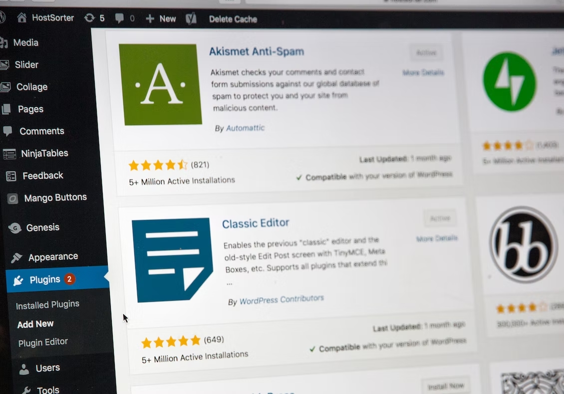 site wordpress na área de plugins