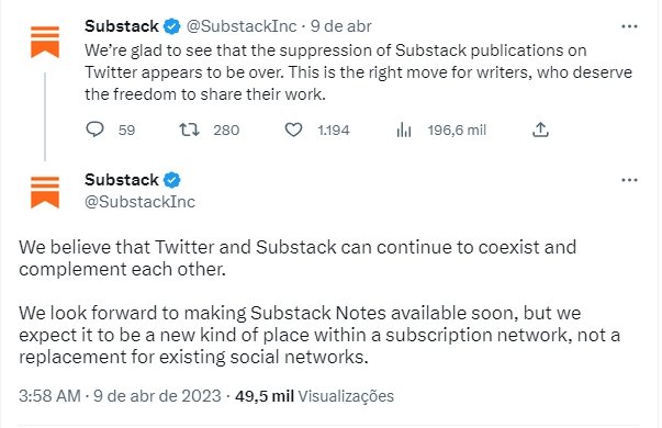 mensagem do Substack