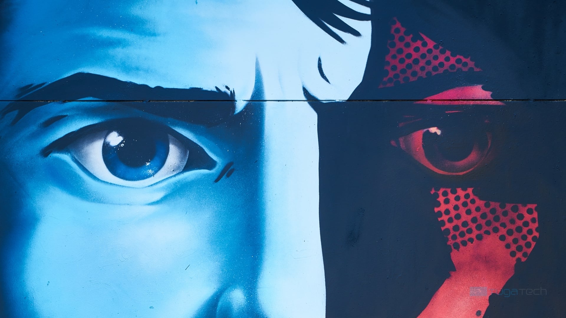 Olhos da verdade sobre fundo azul e vermelho