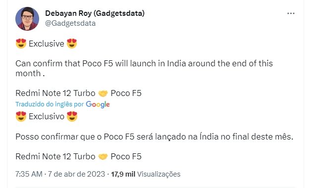 POCO F5 previsão de lançamento