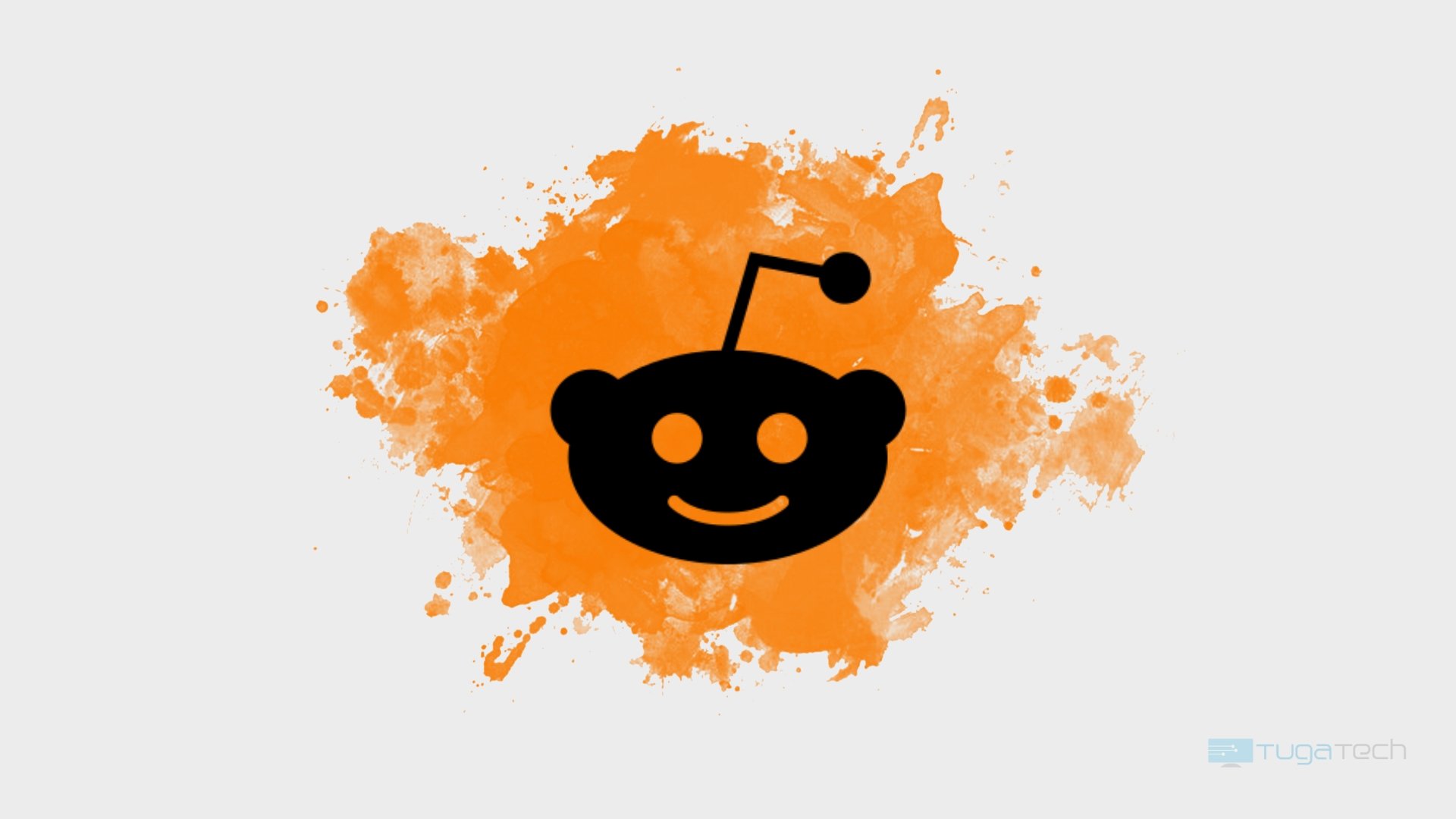 Reddit logo a preto com fundo laranja