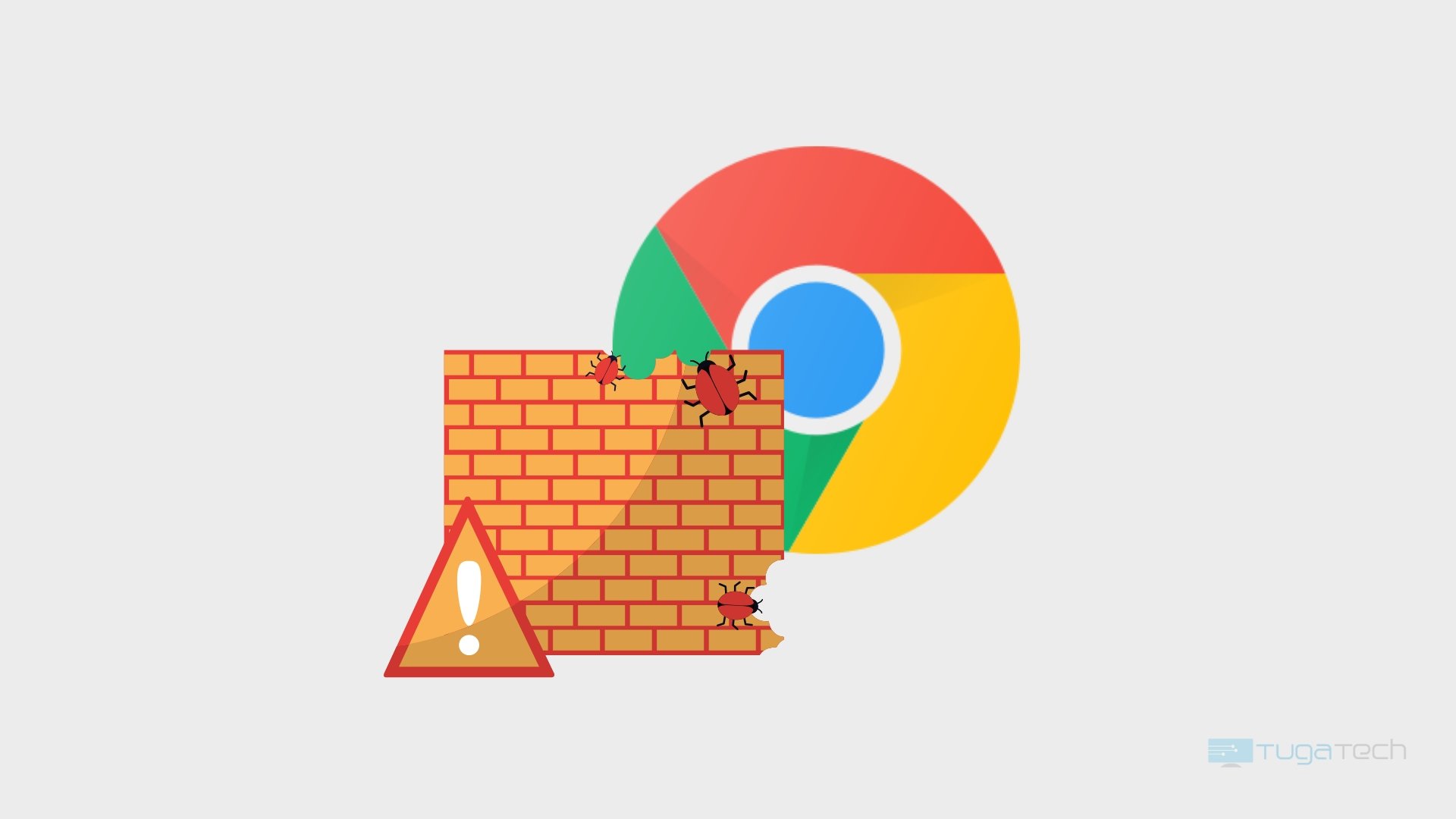 Google Chrome logo atrás de uma parede com sinais de danos