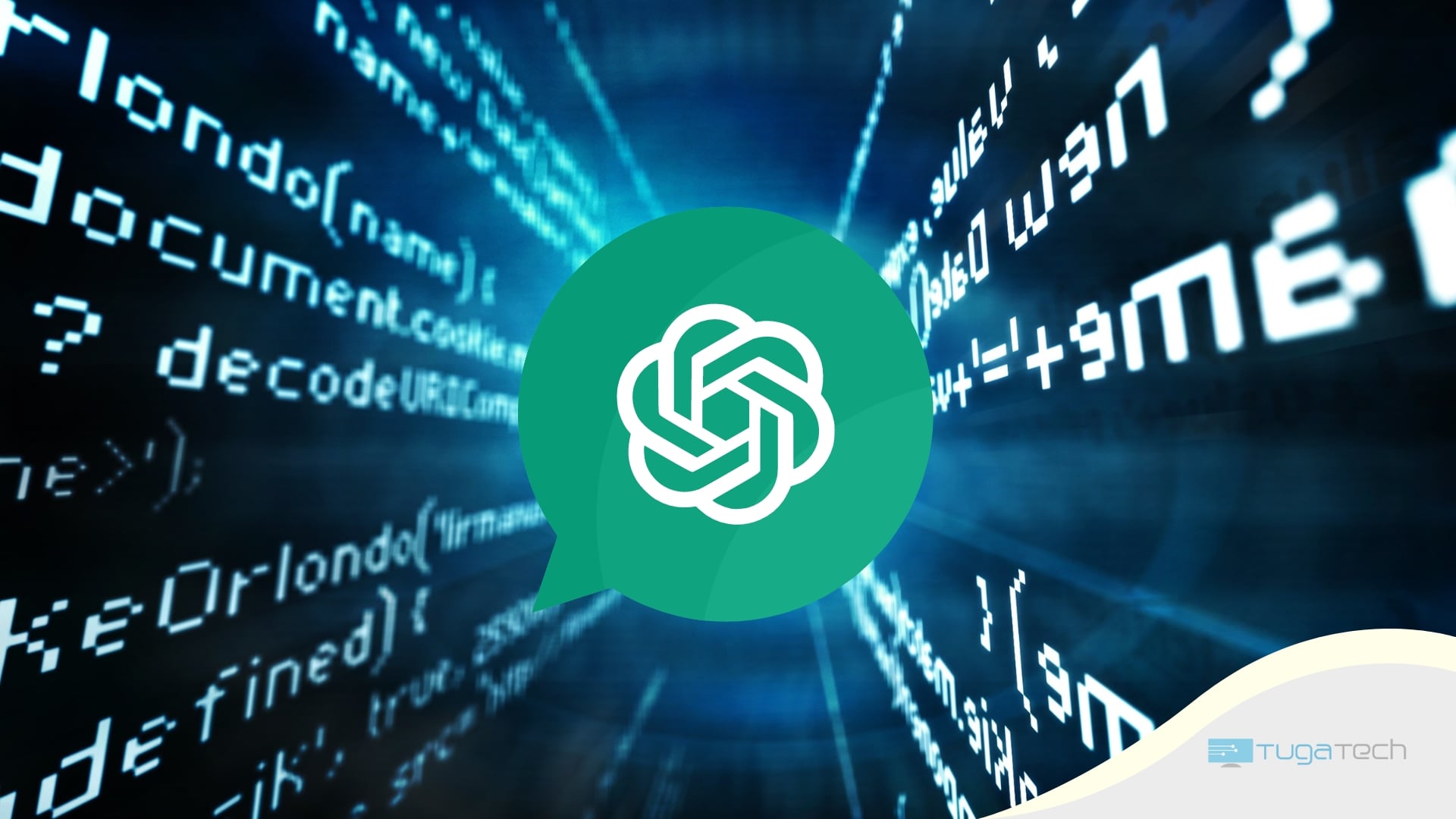 OpenAI ChatGPT logo sobre fundo de código