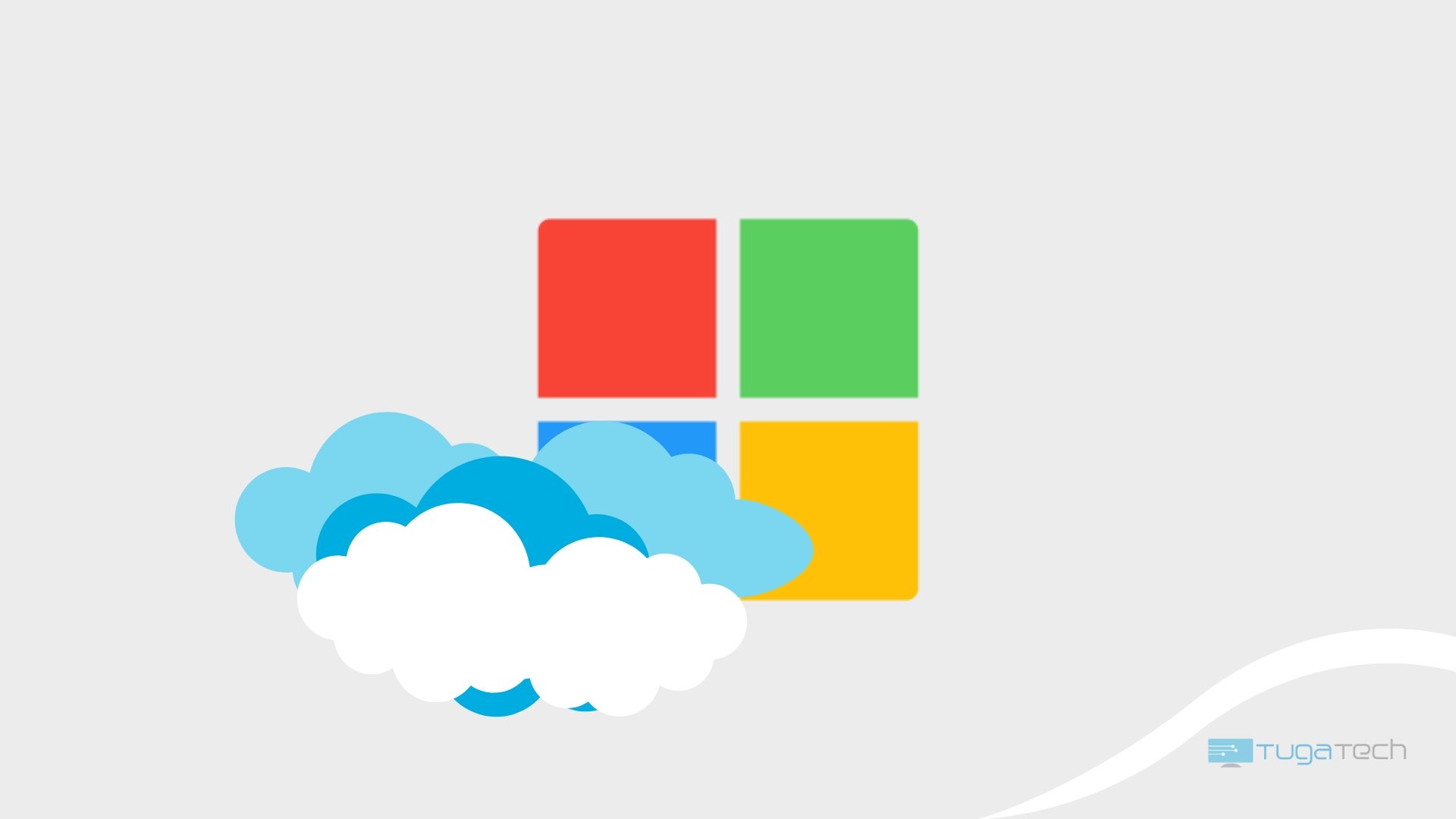 Microsoft logo com nuvens de fundo