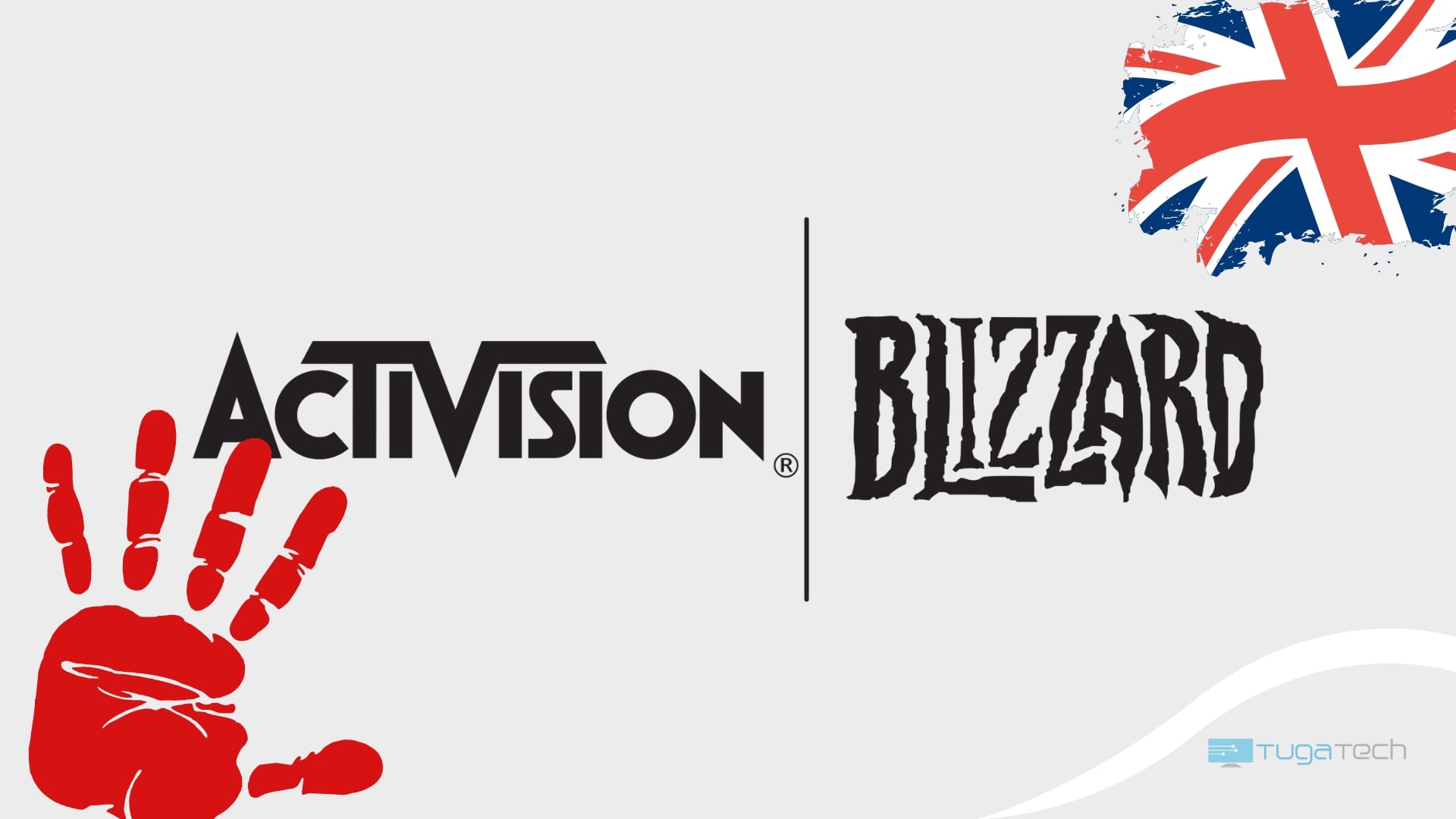 Activision com o sinal de stop e bandeira do Reino Unido