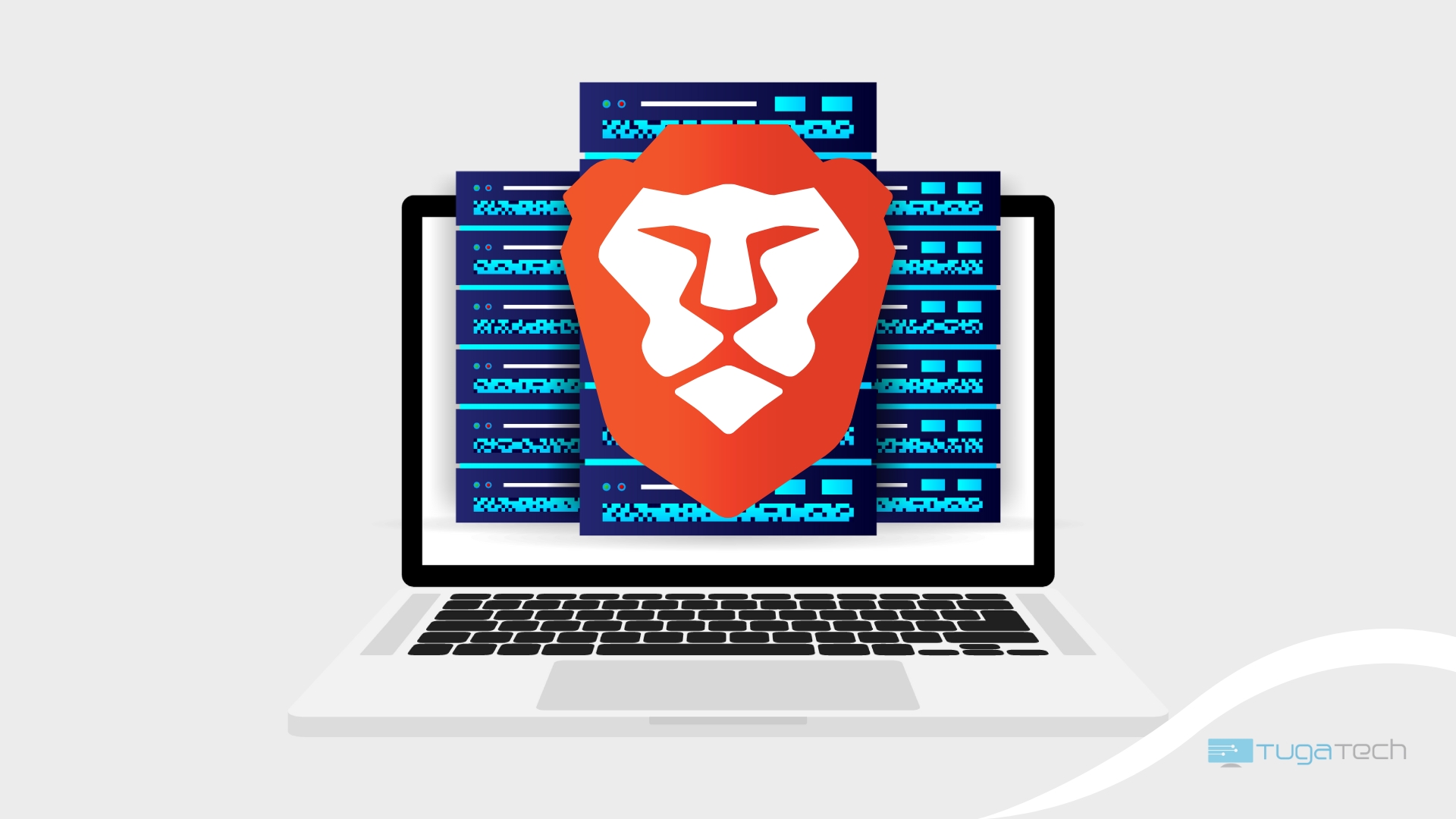 Brave Search em frente de um computador