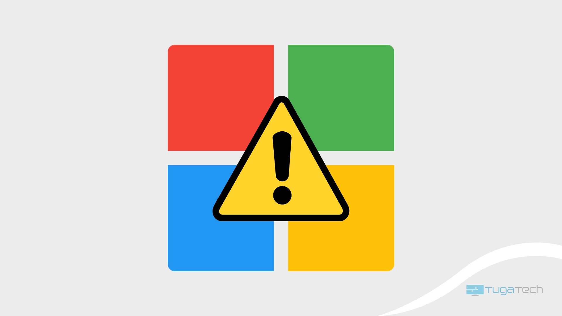 Logo da Microsoft com sinal de aviso