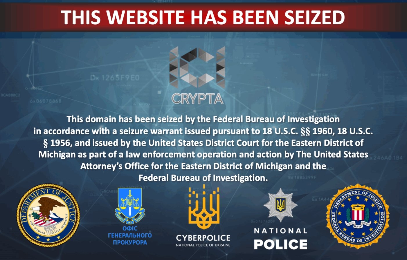 Mensagem num dos sites apreendidos pelas autoridades do FBI