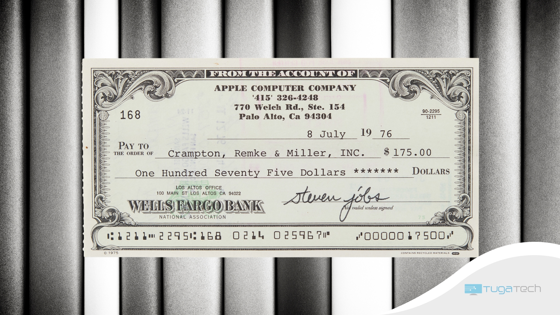 Cheque assinado por Steve Jobs