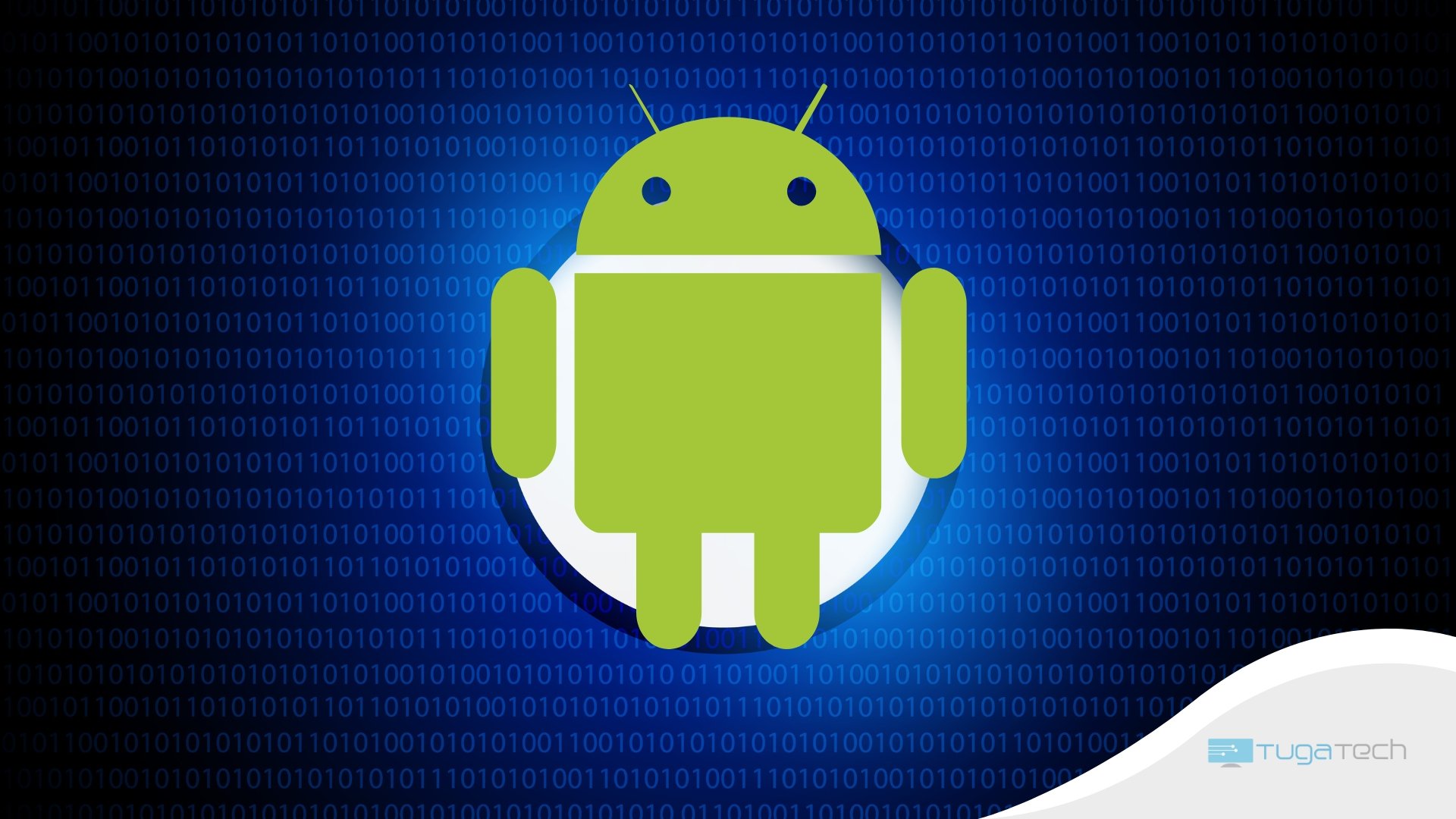 logo do Android sobre fundo de código azul