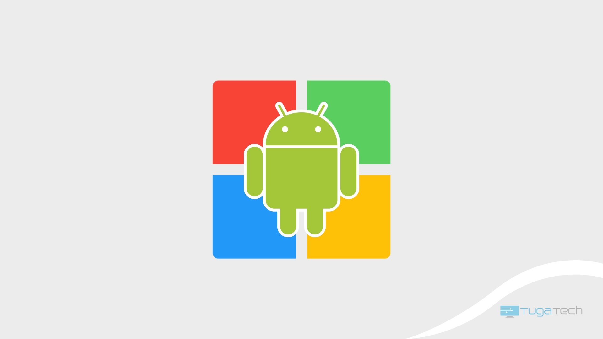 Android em cima do logo da Microsoft
