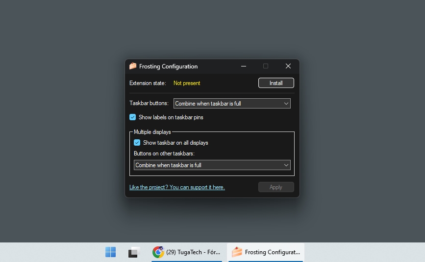 Windows 11 sem agrupamento de janelas na barra de tarefas
