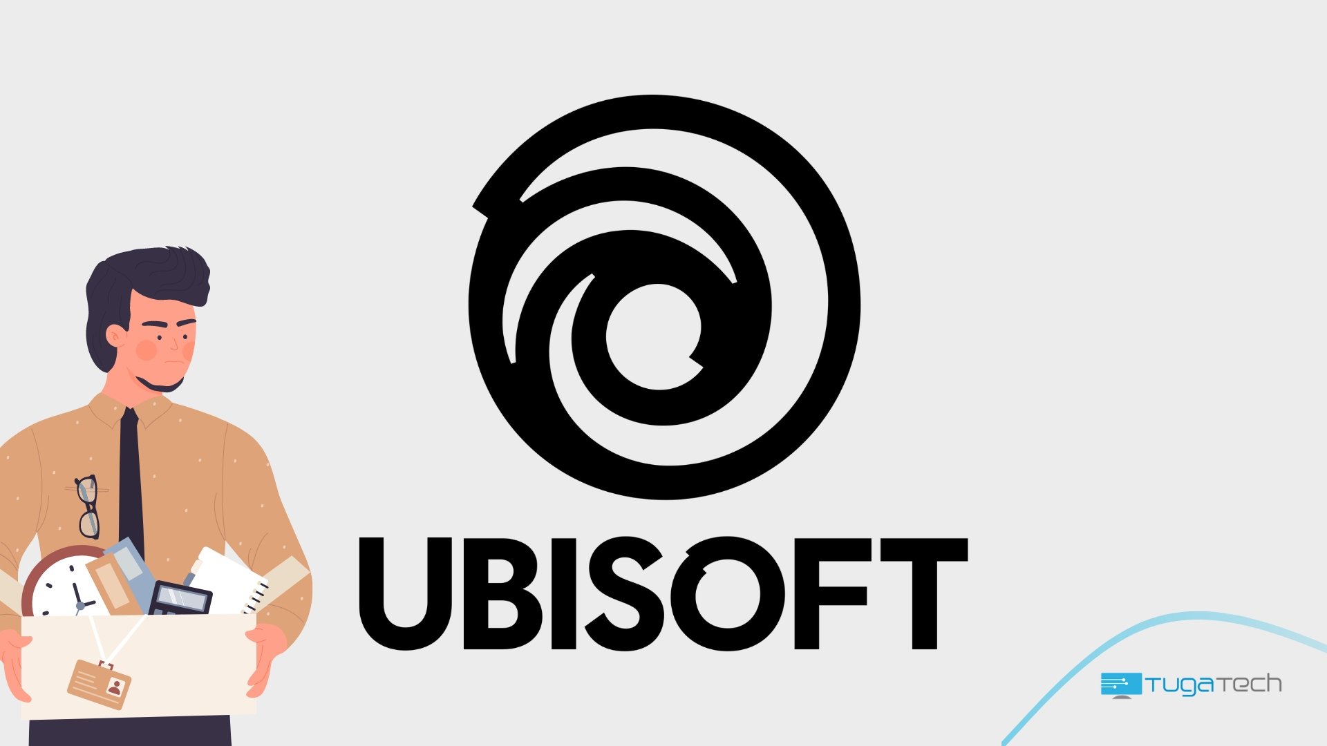 Logo da Ubisoft com funcionário despedido