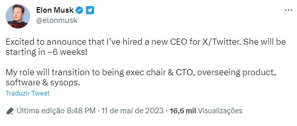 Mensagem de elon musk a confirmar saída do cargo de CEO