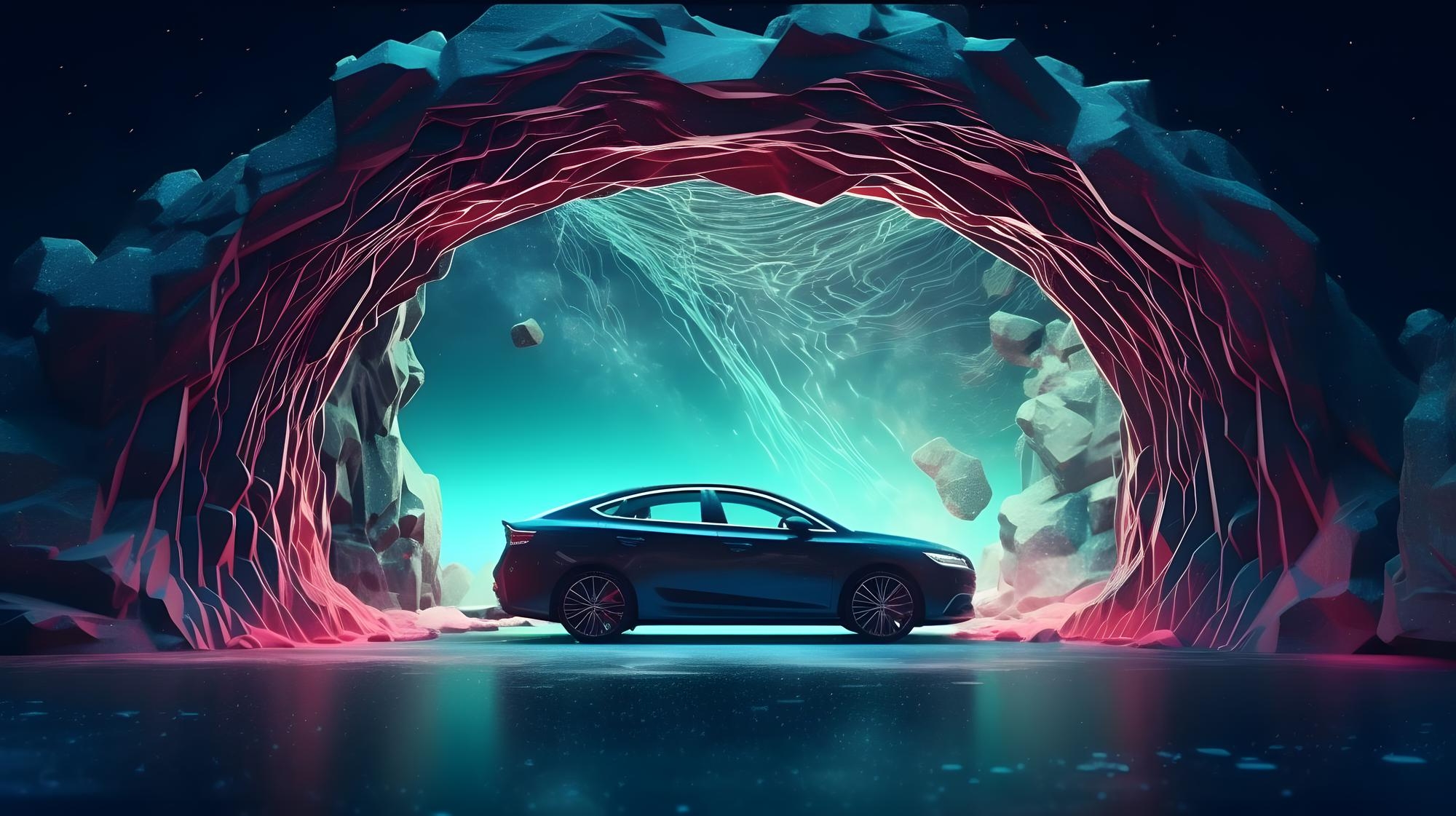 Veiculo da Tesla em fundo futurista