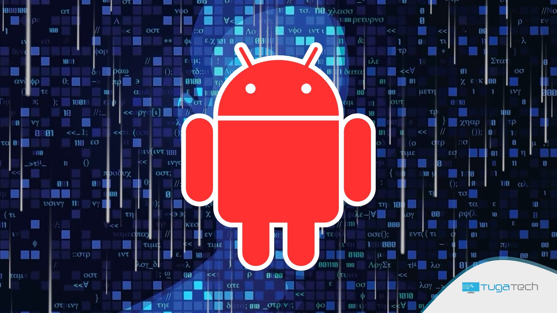 Android vermelho com fundo digital de malware