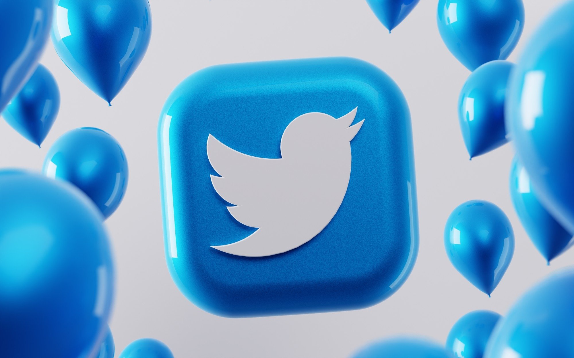 Twitter em logo 3D com balões