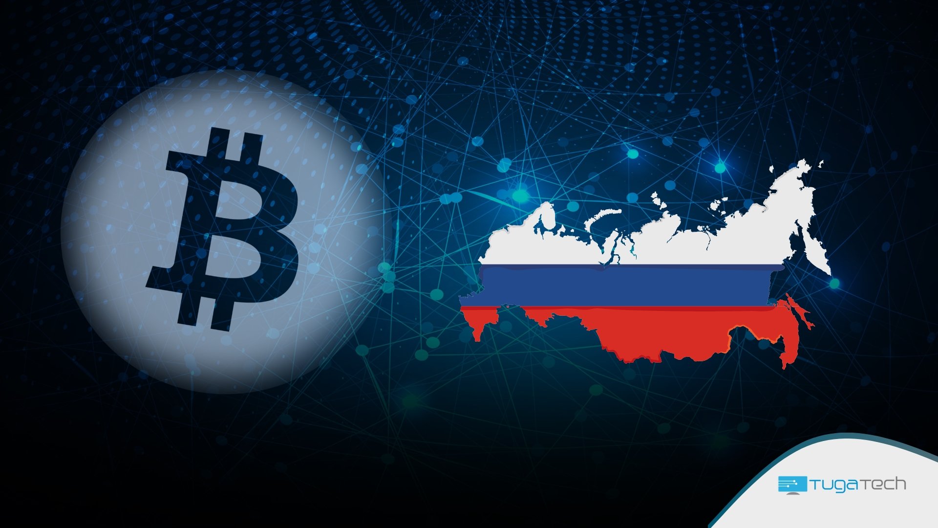 Bitcoin com bandeira da Rússia e símbolo do pais