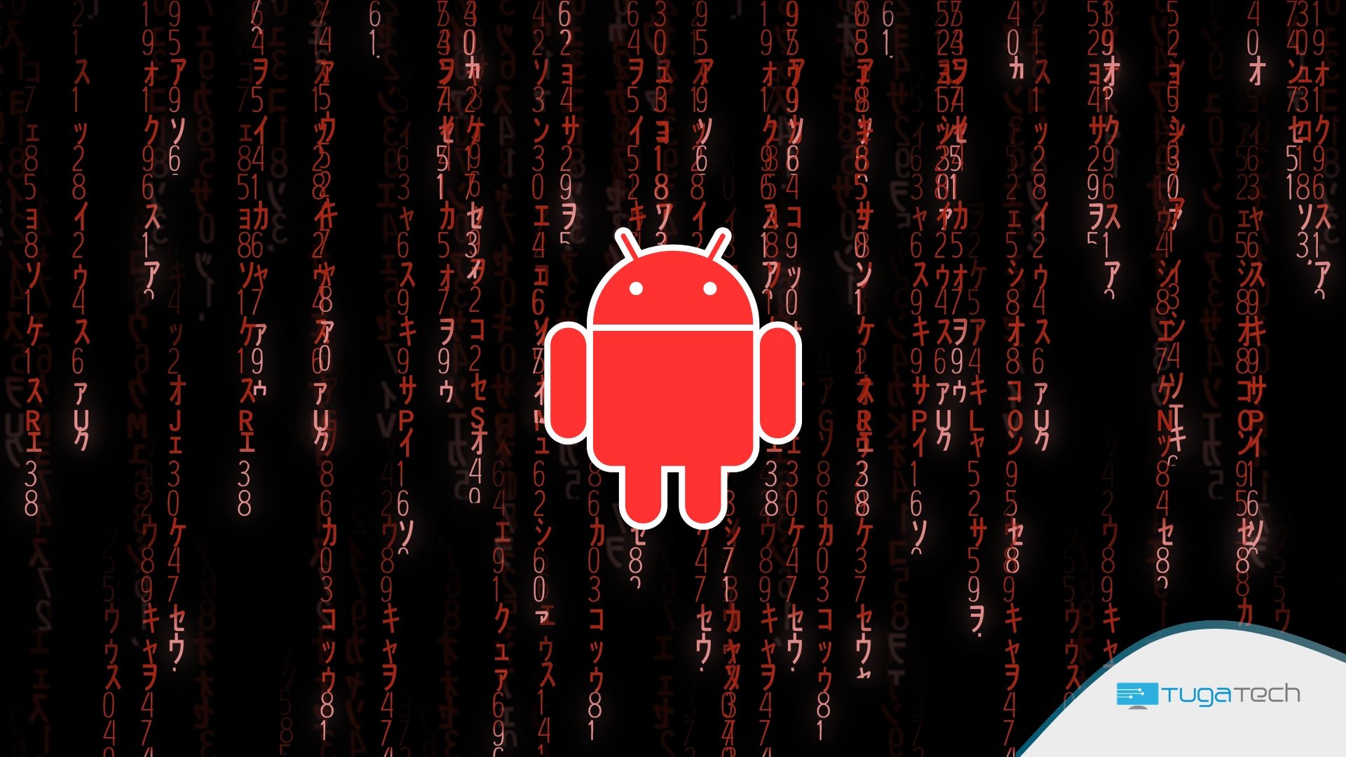 Android em cor vermelha sob fundo de código fonte vermelho