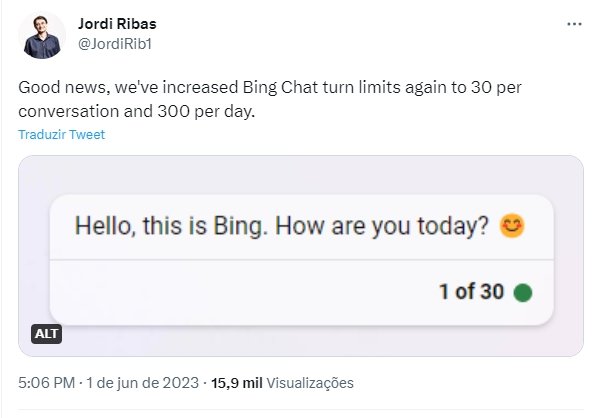 Bing chat com limites aumentados