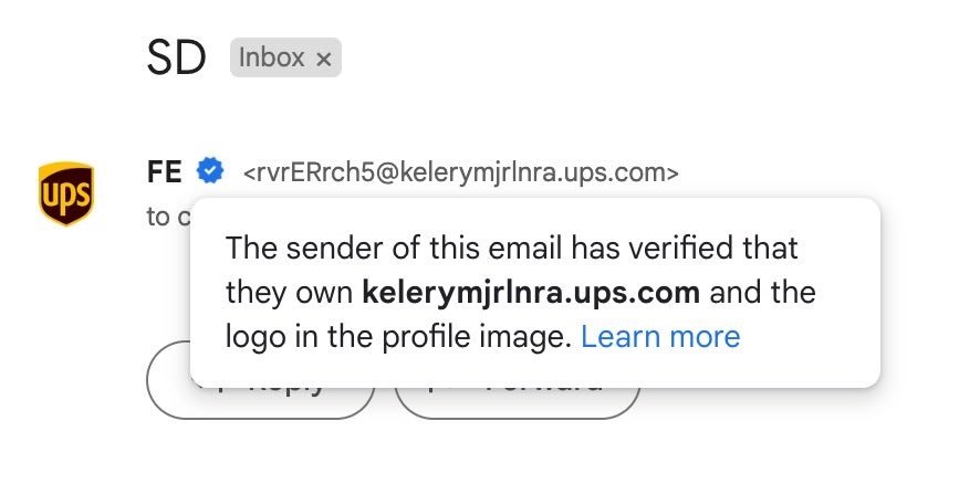 exemplo de mensagem de spam a receber sinal de verificado no Gmail