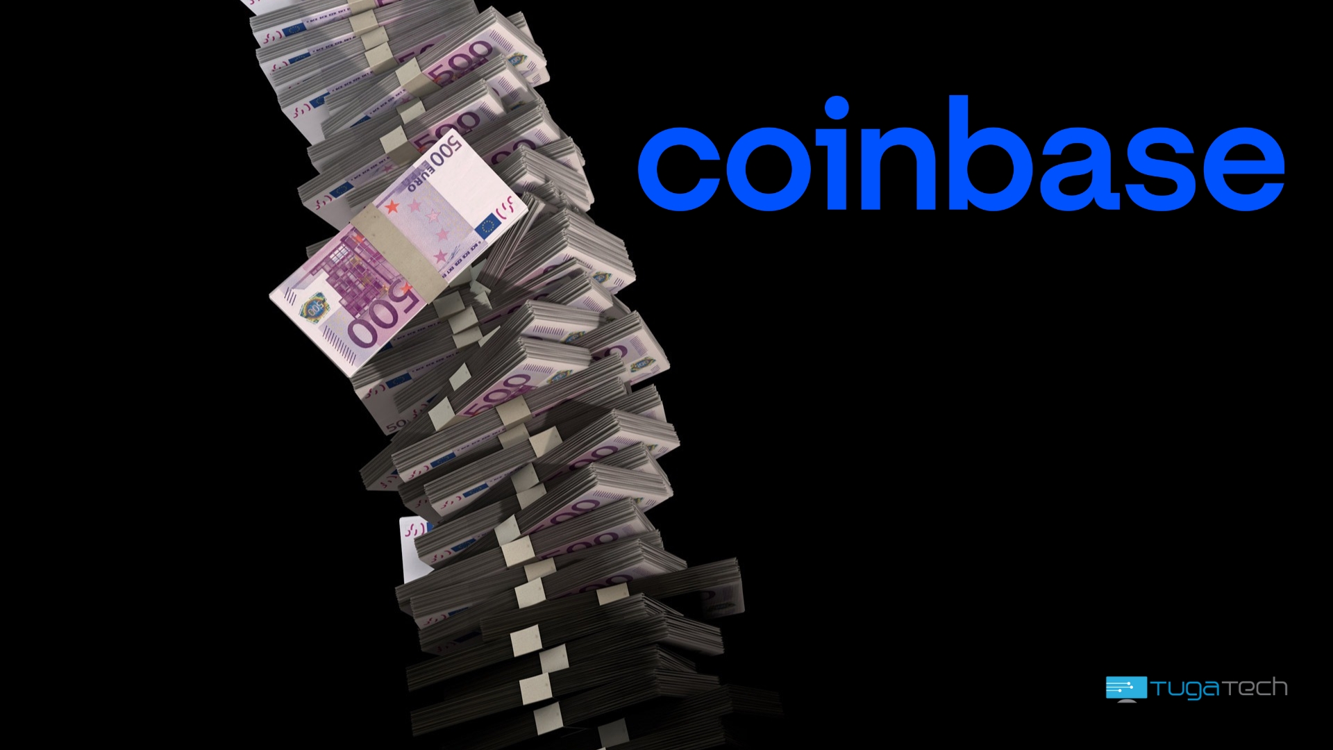 Coinbase logo e dinheiro a sair