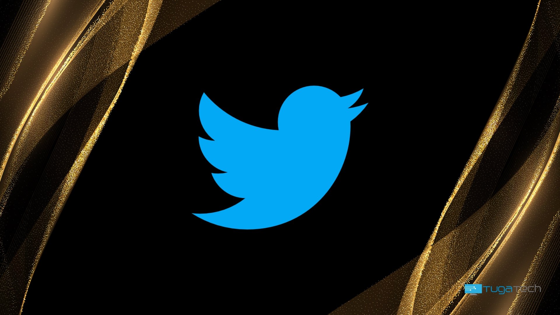 Twitter logo da plataforma com linhas douradas