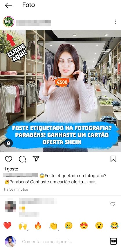 imagem do esquema no Instagram para falsos cartões da shein