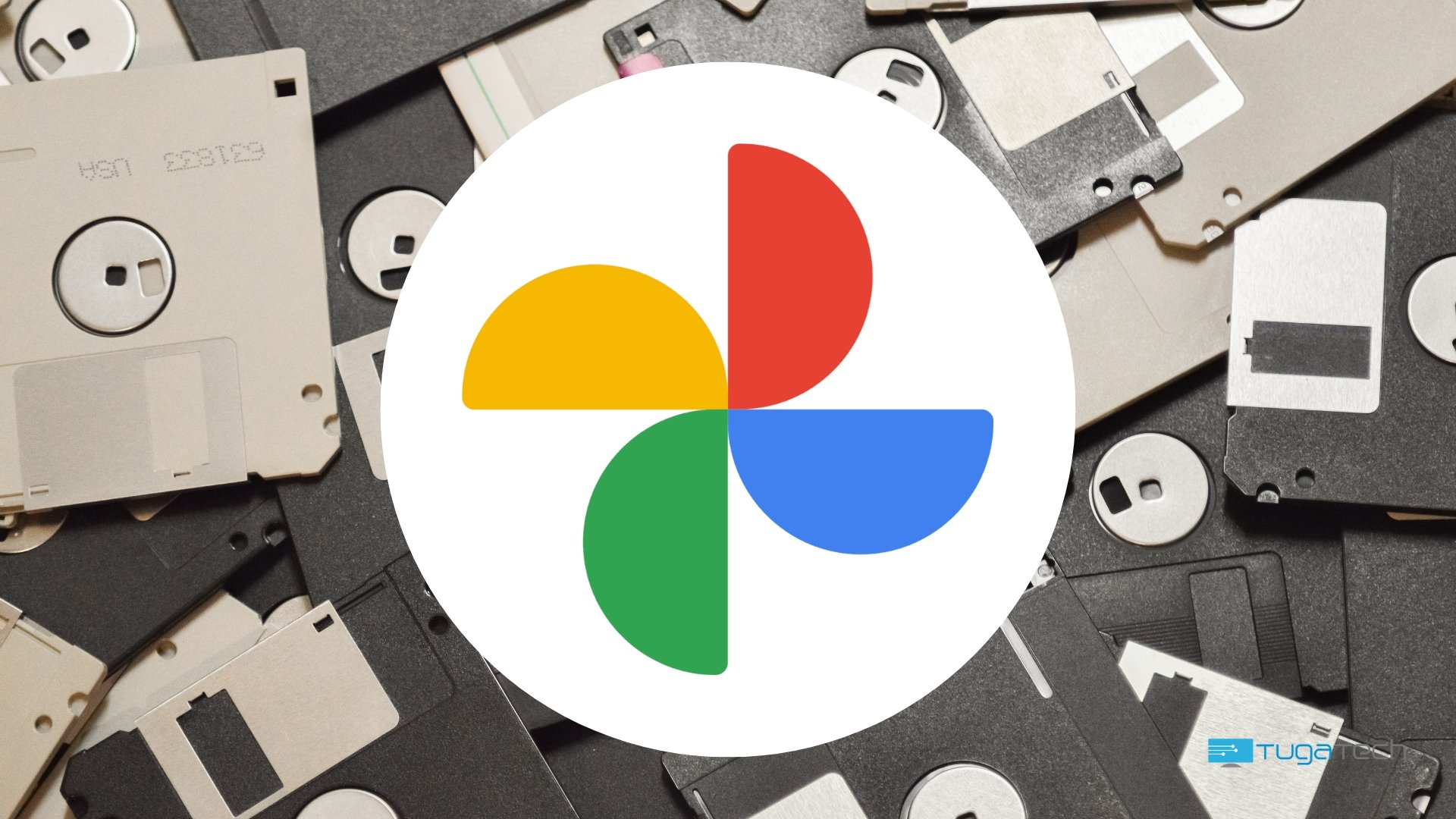 Google Fotos com imagem de fundo de disquetes