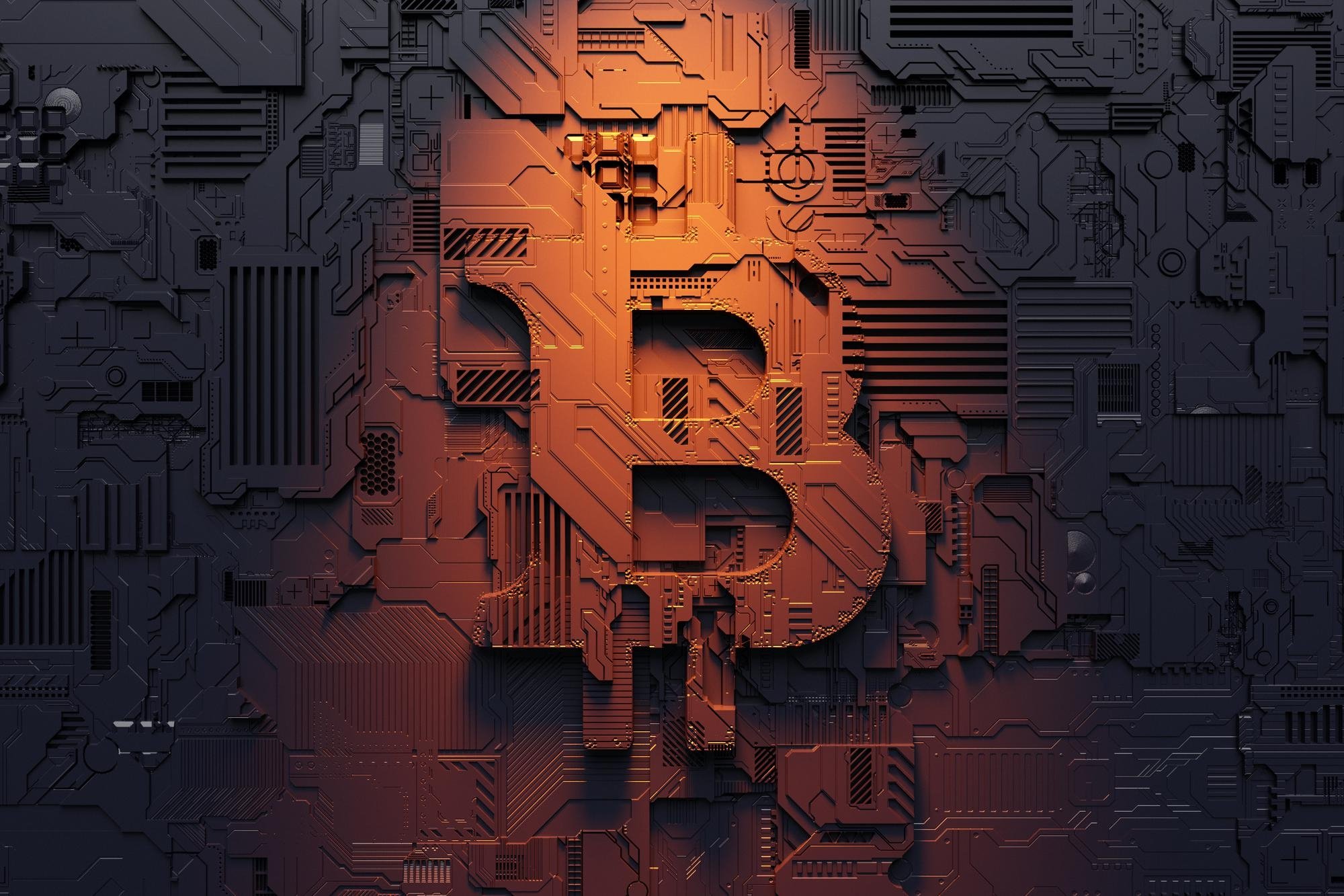 Bitcoin em uma parede em formato 3D