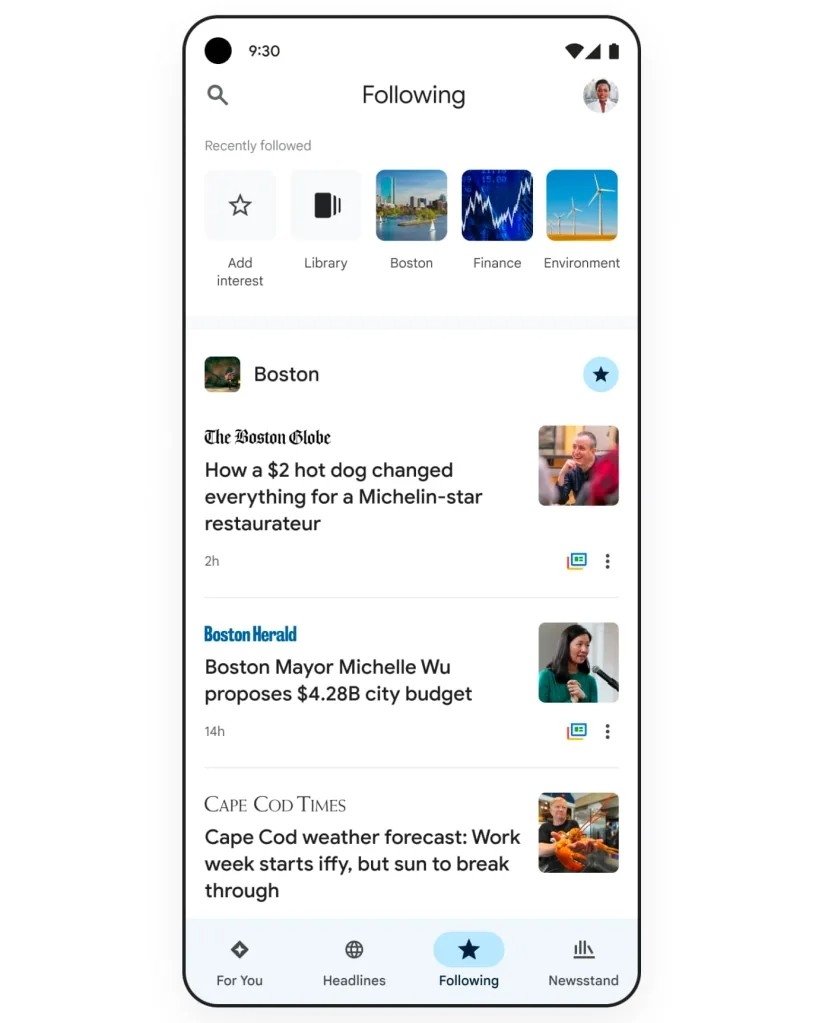 Nova imagem do google notícias com design diferente e feed
